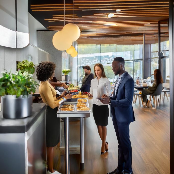 Firefly cororate canteen with multi-racial employees making healthy choices using a smart ordering s(1)