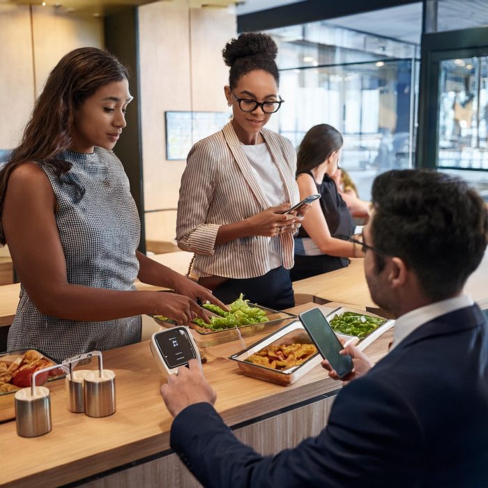 Firefly cororate canteen with multi-racial employees making healthy choices using a smart ordering s(3)